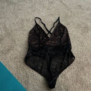 Women’s Black Lace Teddy Thong with Adjustable Straps